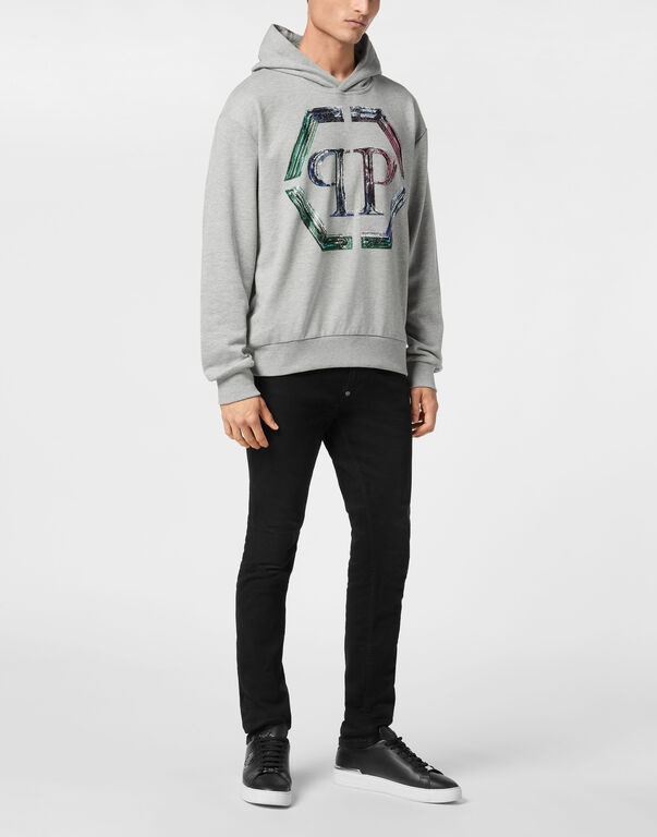Hoodie Sweatshirt LS Strass Hexagon
