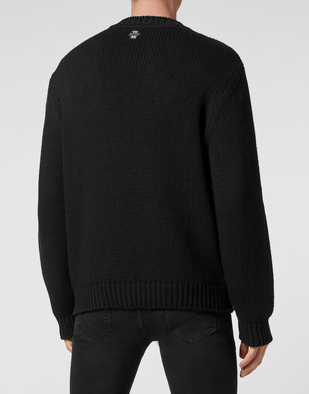 Wool Cotton Pullover Round Neck LS Tattoo Patches