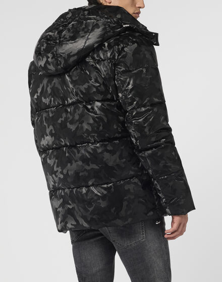 Shiny Nylon Puffer Jacket Camouflage