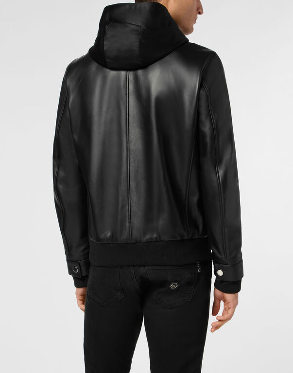 Nappa Leather Hooded Bomber Jacket