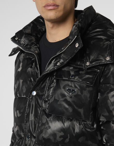 Shiny Nylon Puffer Jacket Camouflage