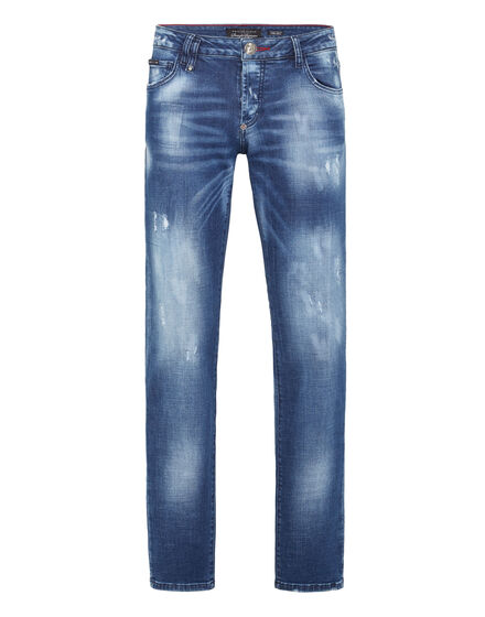 Denim Trousers Straight Cut Destroyed