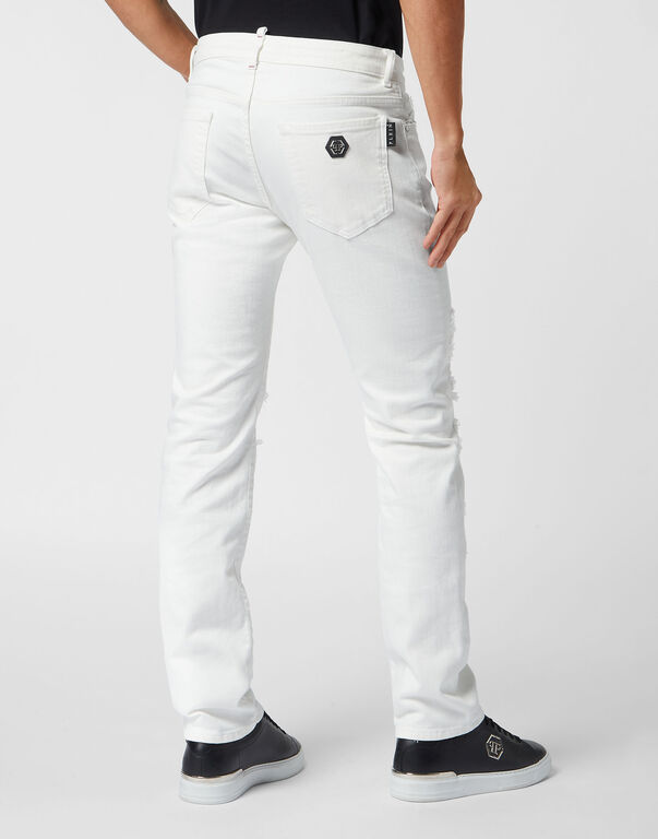 Denim Trousers Super Straight Cut with Python Inserts