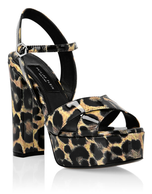 Patent leather Sandals High Heels Leopard