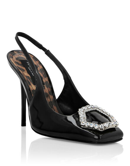 Patent Leather Decollete Hi-Heels Crystal Hexagon