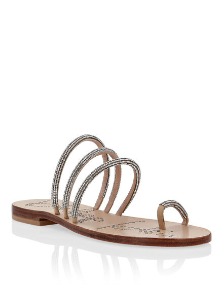 Suede Sandals Flat Crystal