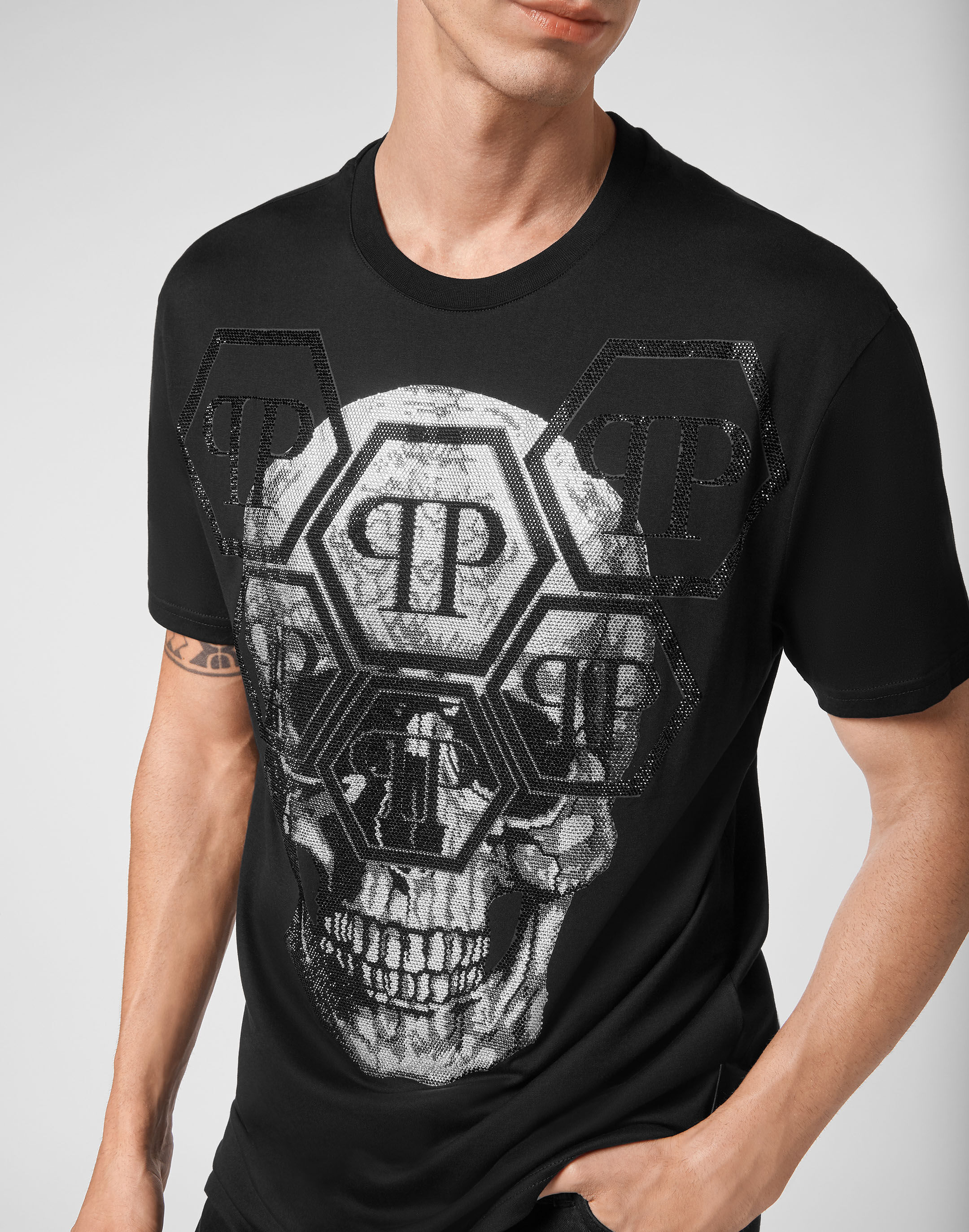 T shirt Round Neck SS Skull with Crystals Philipp Plein Outlet