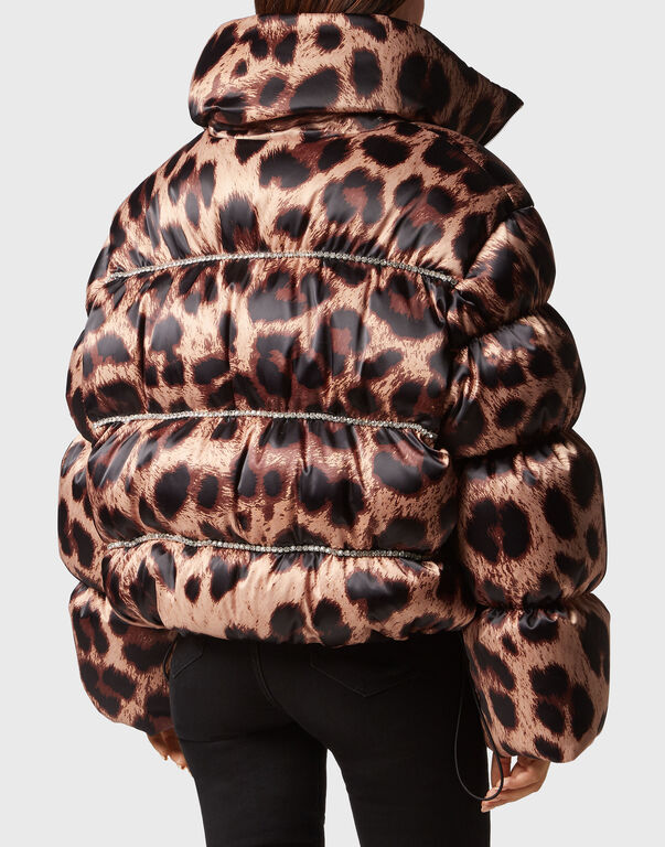 Nylon Oversized Down Jacket Leopard