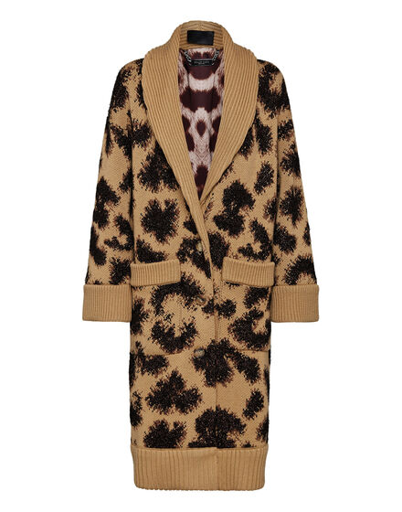 Cardigan Long Jacquard Lurex Leopard