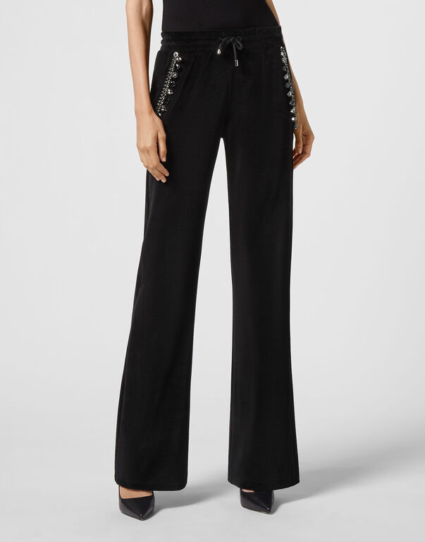 Velvet Jogging Trousers Crystal Chain