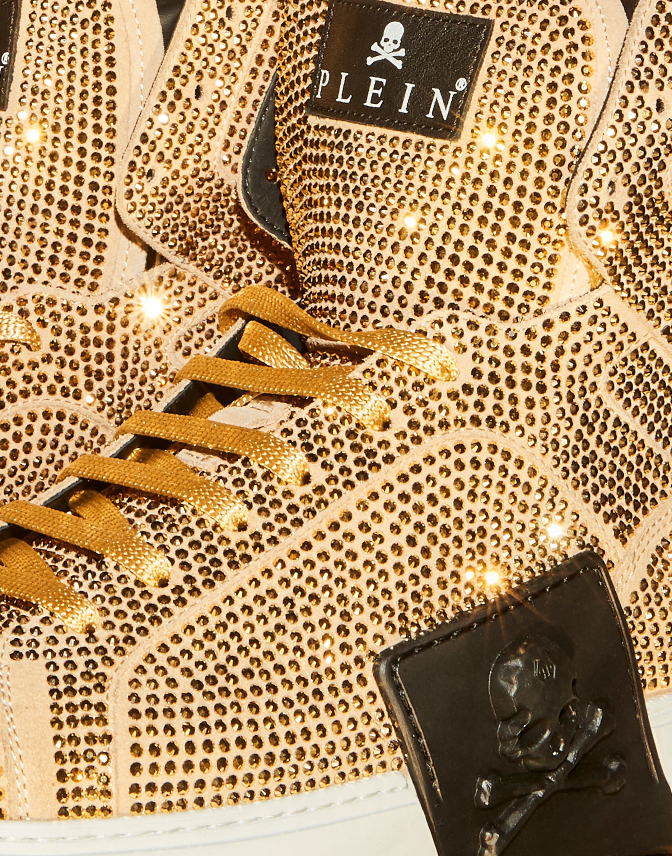 HI-TOP SNEAKERS MONEY KICK$ SUEDE GOLD SKULL | Philipp Plein