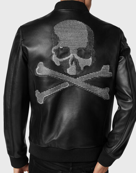 Leather Bomber with Crystals Skull&Bones