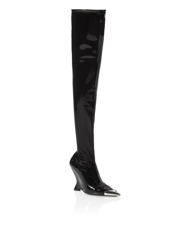 Latex Boots Low Heels Overknee