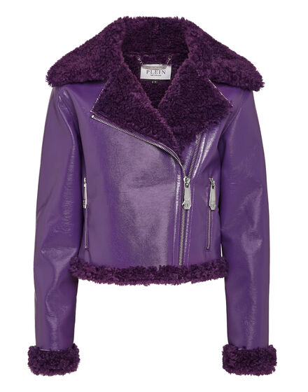 Eco Shearling Short Biker Jacket Skull&Bones