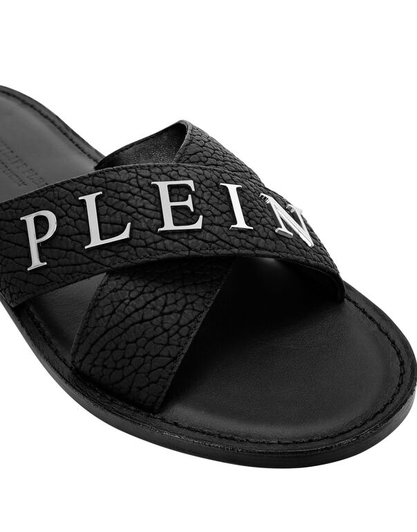 Leather Sandals Flat Iconic Plein