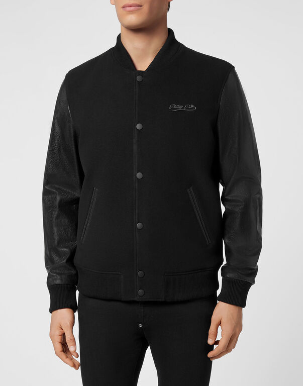 Bomber with Leather sleeves Signature