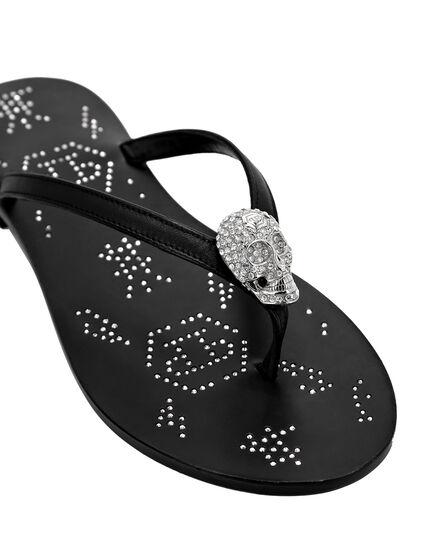 Leather Flip Flop Crystal Skull