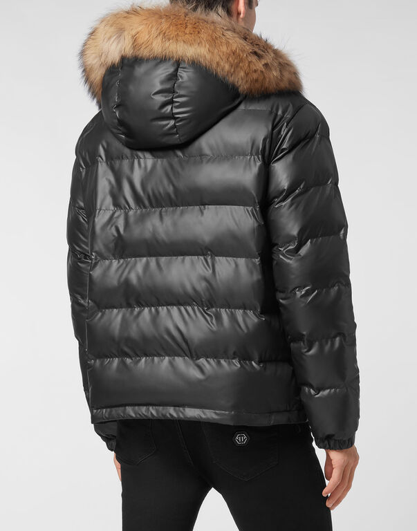 Nylon Padded Jacket With Fur