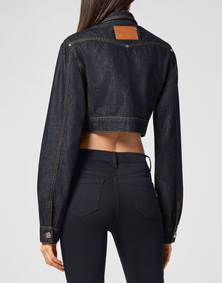 Denim Cropped Jacket Chains