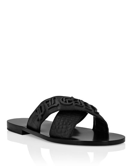Flat Crocco Printed Sandals