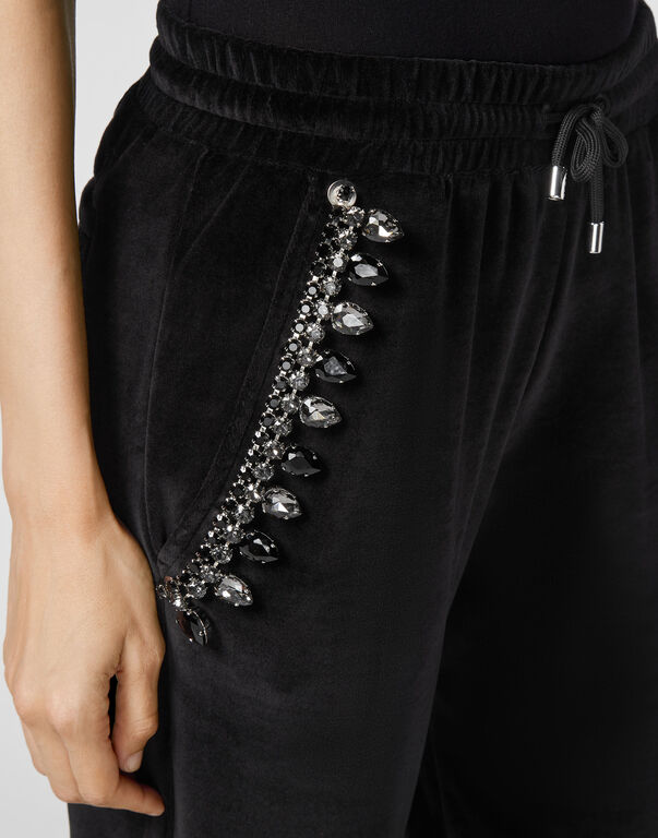 Velvet Jogging Trousers Crystal Chain