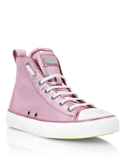 Laminated Leather Hi-Top Sneakers Megastar