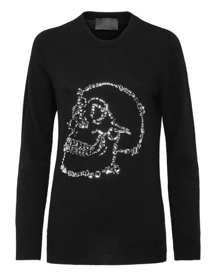 Pullover Round Neck LS Look At Me  Skull crystal