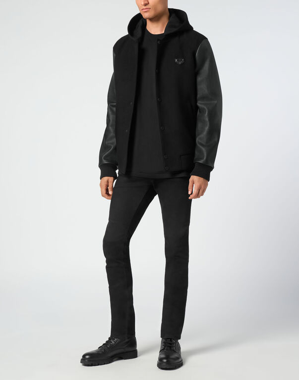 Bomber Jacket Leather Sleeves Iconic Plein