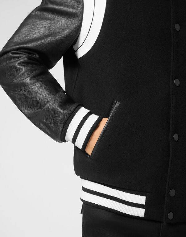 Bomber Jacket Leather Sleeves College