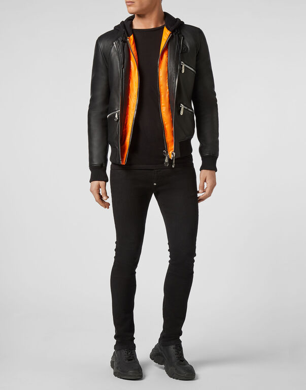 Leather Bomber Space Plein