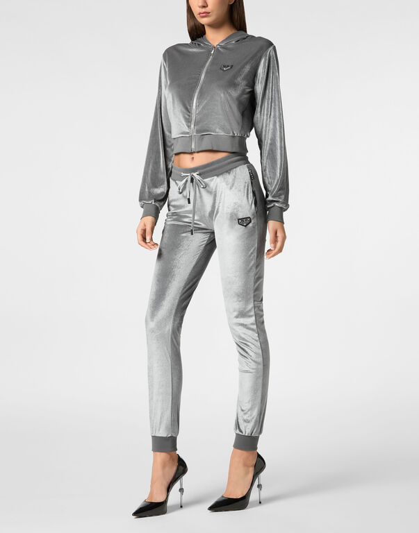 Chenille Jogging Trousers Strass Skull