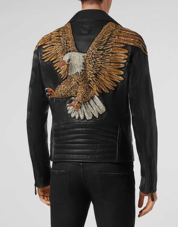 Leather Biker Hand stitched Golden Eagle