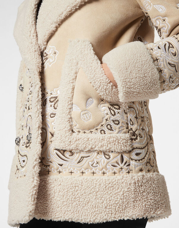 Shearling Oversize Long Coat Paisley Bandana