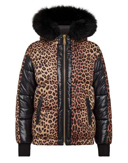 Fur Puffer Jacket Leopard
