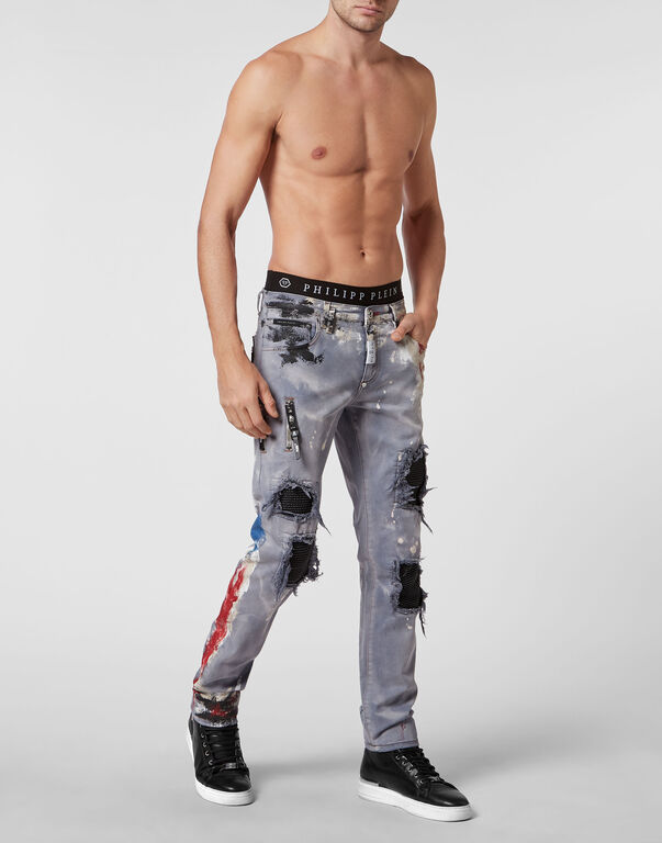 Denim Trousers Rock Star fit Painted