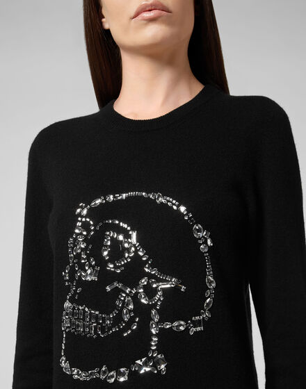 Pullover Round Neck LS Look At Me  Skull crystal