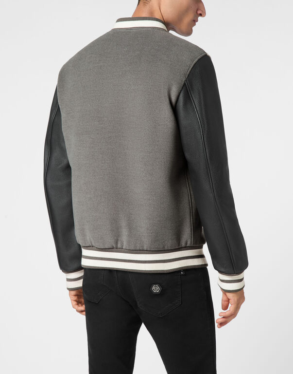 Bomber Jacket Leather Sleeves College