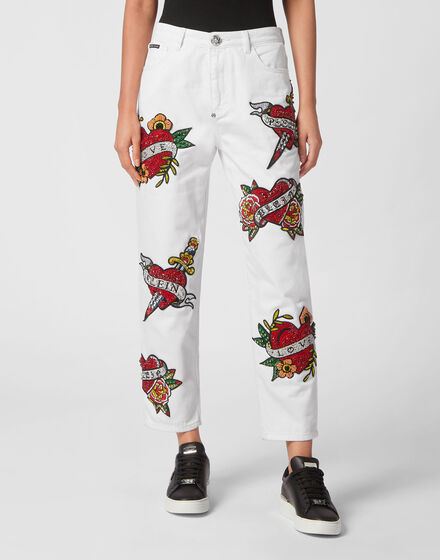 DENIM TROUSERS MOM FIT LOVE CRYSTALS
