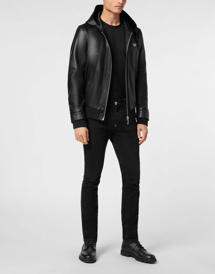Nappa Leather Hooded Bomber Jacket Nappa Leather Hooded Bomber Jacket
