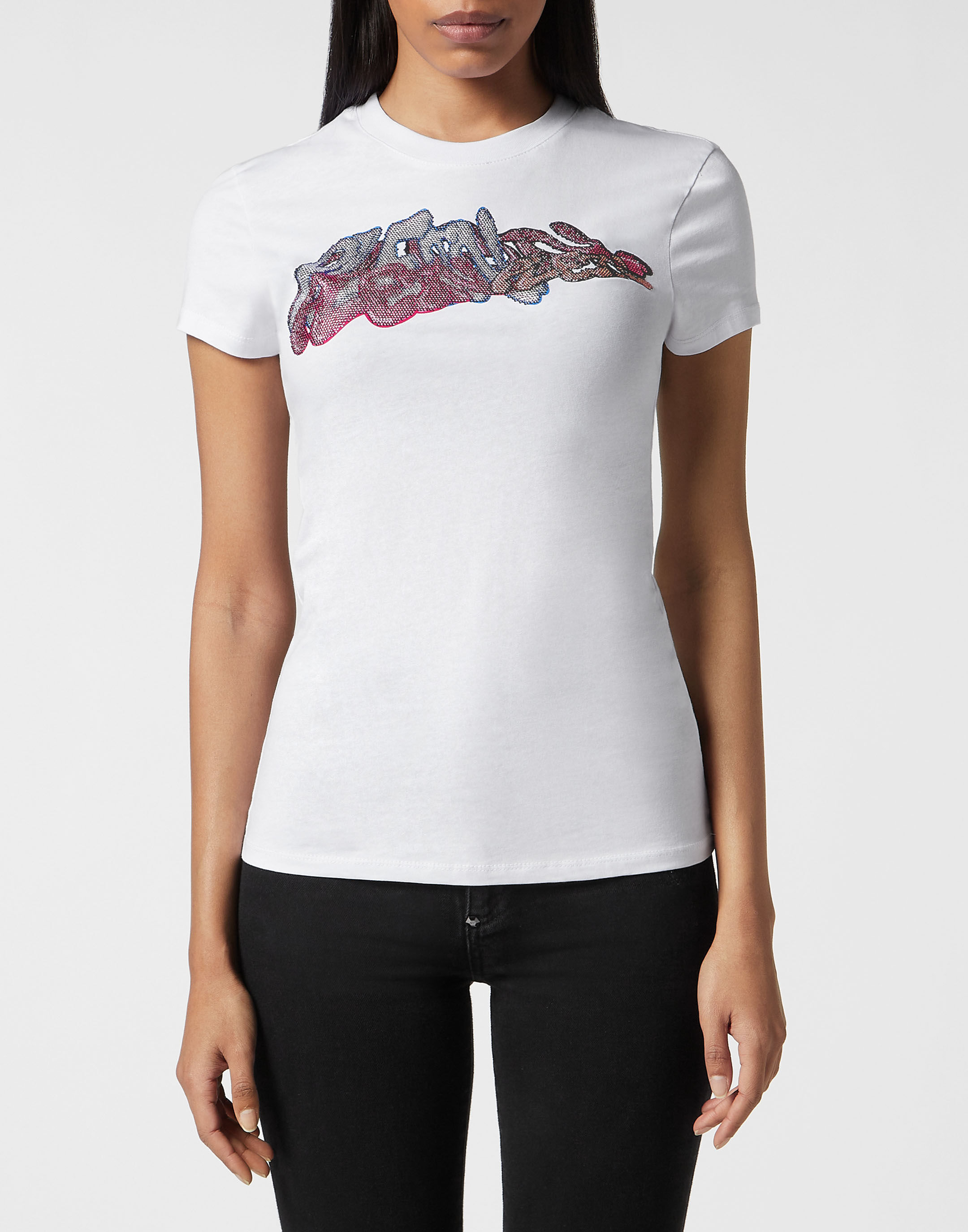 【PORTERNA】Night Girl Pigment T-shirt T-Shirt Sexy Pure with Crystals Bombing Graffiti | Philipp
