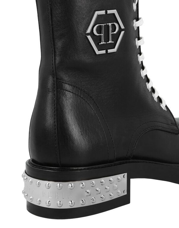 Leather Boots Low Flat Studs