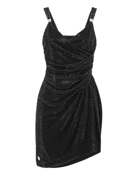 Drapped Mini Dress with Crystals