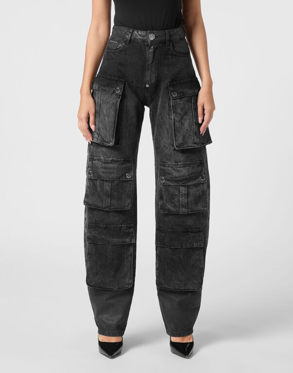 Denim Oversize Cargo Trousers