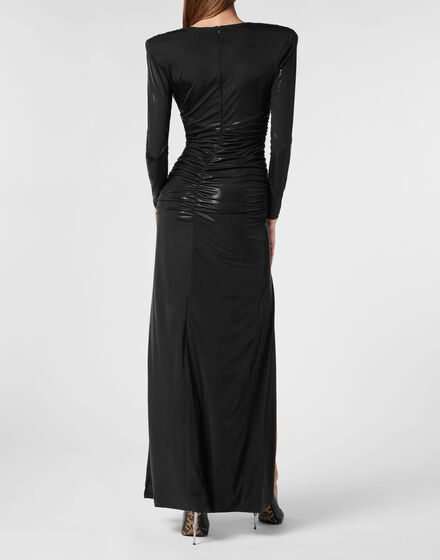 Padded Shoulder V-neck S Long Dress LS Padded Shoulder V-neck S Long Dress LS