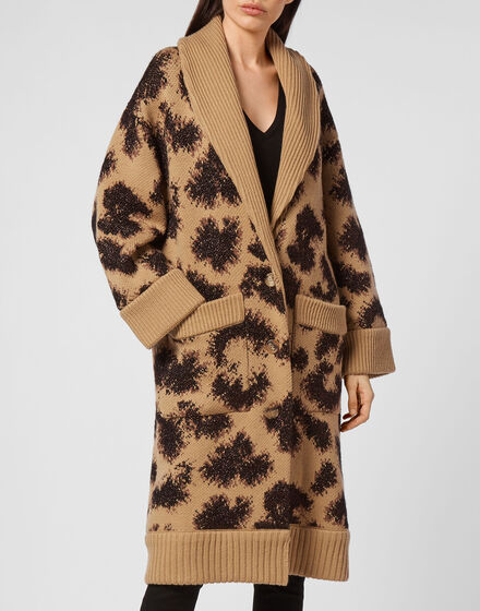 Cardigan Long Jacquard Lurex Leopard