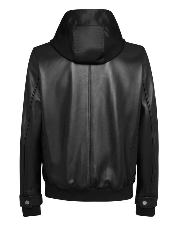Nappa Leather Hooded Bomber Jacket