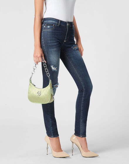 Satin Shoulder Bag Monogram Strass