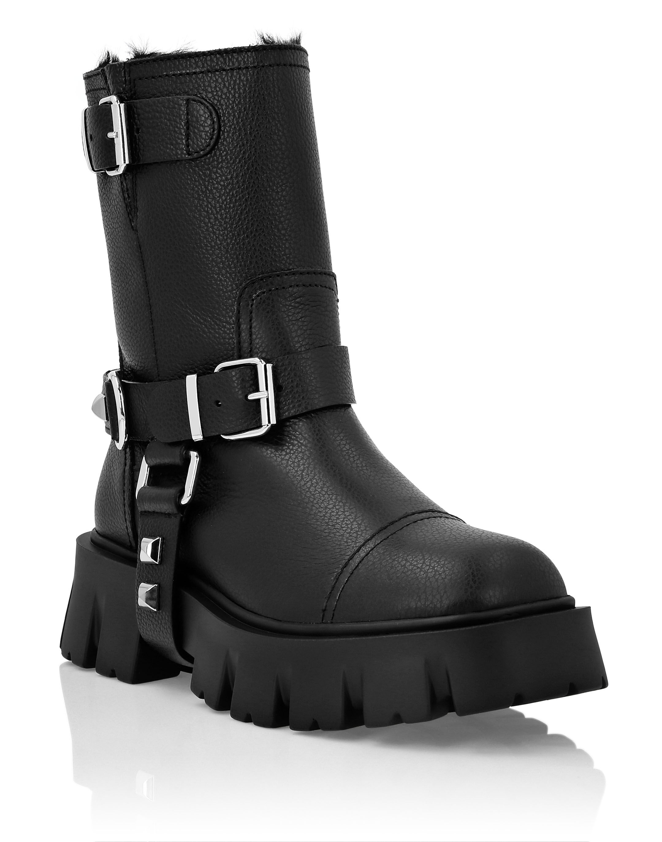 Leather Biker Boots Studs Philipp Plein Outlet