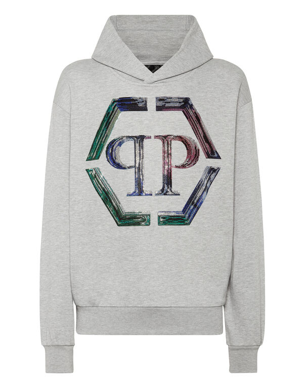 Hoodie Sweatshirt LS Strass Hexagon