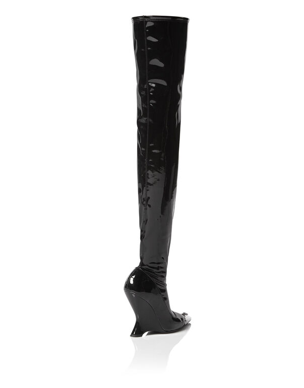 Latex Boots Low Heels Overknee